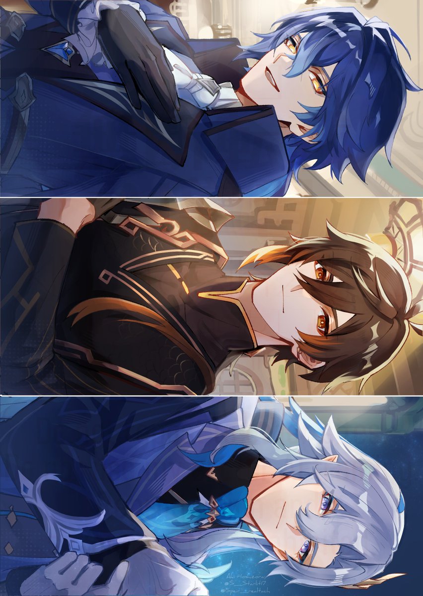 S_Starlit17's tweet image. いつもと違う服着てるお兄さんたち
 #GenshinImpact