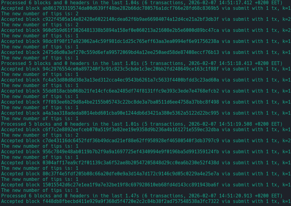 LukkaroinenToni's tweet photo. Rewrote the DAGKnight implementation today without all the optimizations of the earlier one that was failing hard on every corner of the node. 

Looking much better at the moment, but still gotta run through all the testing and debug if issues arise. https://t.co/JO4SfpbcBL
