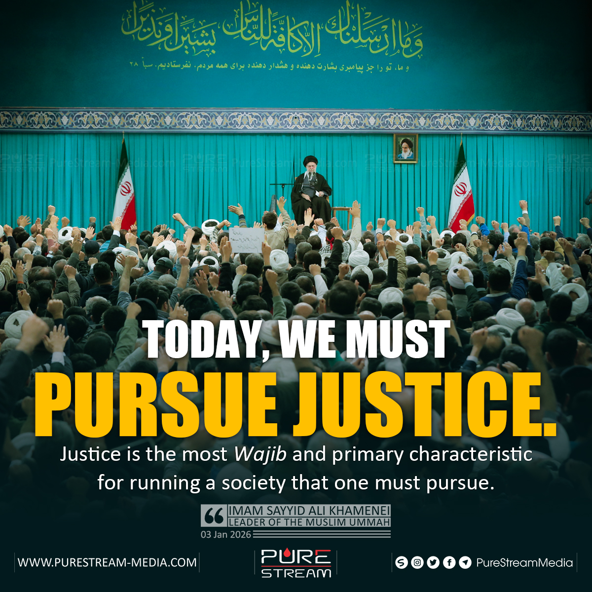 PureStream02's tweet image. “Today, we must pursue justice. Justice is the most Wajib and primary characteristic for running a society that one must pursue." 

#ImamKhamenei #Khamenei #justice #Society