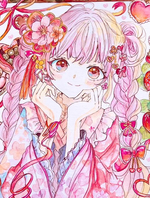 【新作】バレンタイン限定原画 ヤフオクに出品いたしました 大切にしてくださる方との ご縁がありますように… #イラスト #額装原画 #バレンタイン