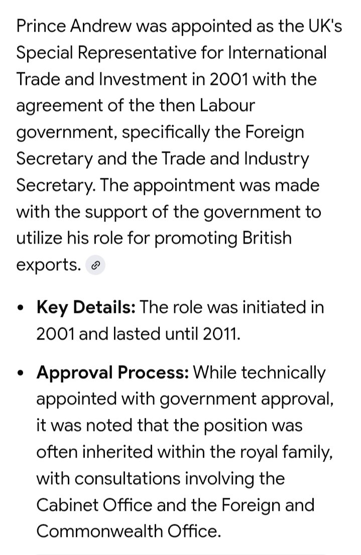 Andrew Mountbatten Windsor was appointed a special trade envoy for 10 years, most of which Mandelson was either in Cabinet or European Commissioner for Trade! Coincidence???