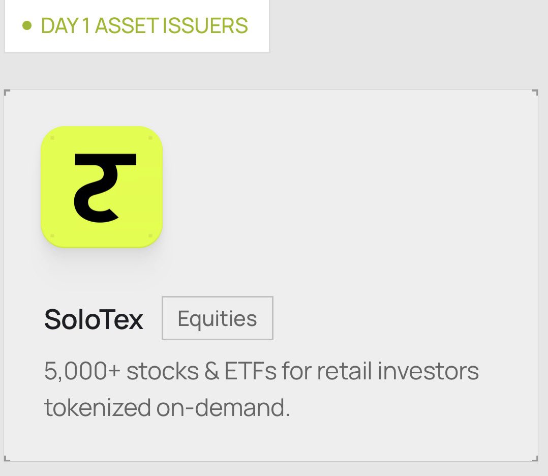 When <a href="/SoloTex_com/">SoloTex</a> launches it will instantly become the dominant player in tokenized stocks and ETFs, this is weeks away. 🏆 $TX 
#coreum #sologenic #rwa #tokenization 

tx.org