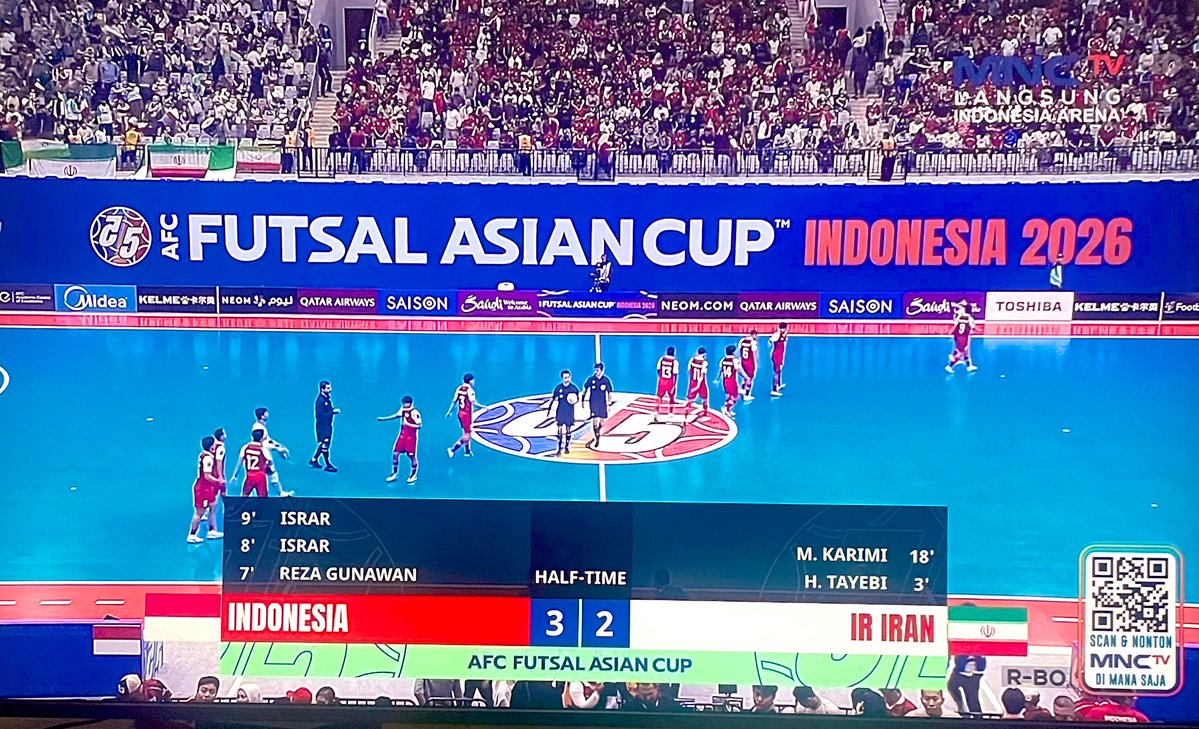 Half time

King Indo memimpin🙌

3-2

Indonesia vs Iran

AFC Futsal Asian Cup 2026 #AFCFutsal2026 #TimnasDay