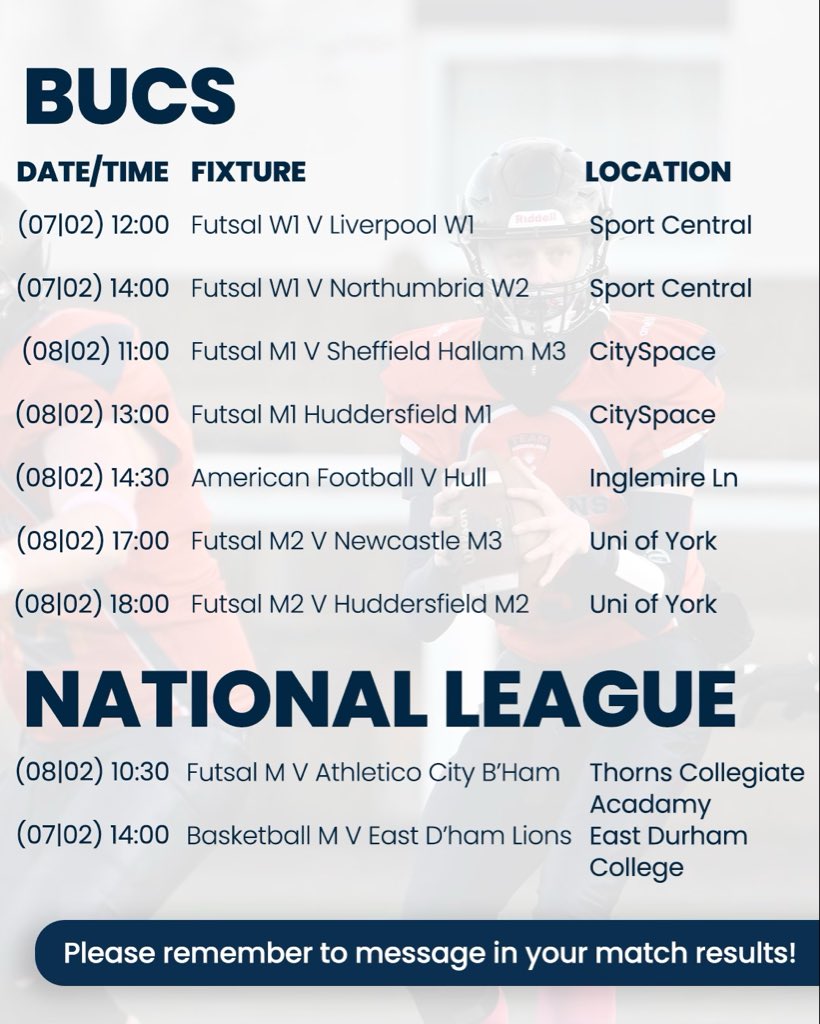 Weekend Fixtures

Good luck to all our teams in action 🧡 💙 

#WeAreSun #Belong