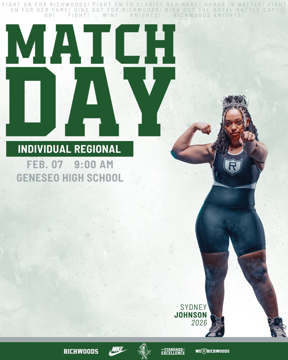 Richwoods_HS's tweet photo. MATCH DAY
🤼: @LadyKnightWrest
🆚: IHSA Individual Regional
⏰: 9:00 AM
📍: Geneseo High School
⚔️: Sydney Johnson

#weRrichwoods | #TheStandardOfExcellence https://t.co/2OYR2Wz1QS