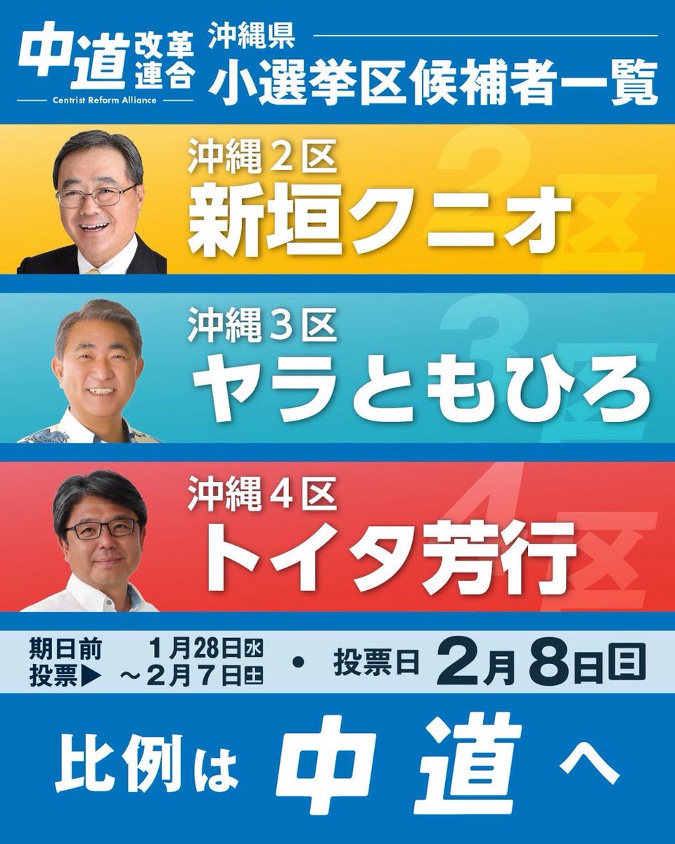 とも 沖縄選挙区も大接戦です 中道候補を勝たせてください #中道いいじゃん