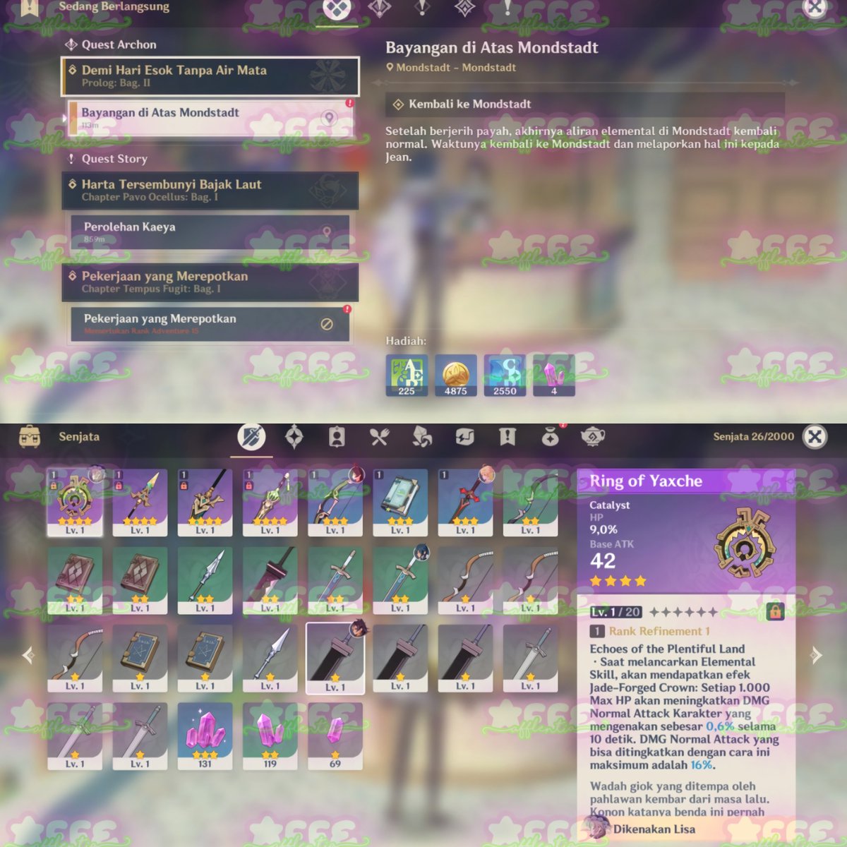 afflentia's tweet photo. wts akun reroll genshin impact  [01]

Ar 10, Server Asia, Mc Aether, All unset, B5 Dehya, No cheat
If 21, Af 22, Primo 16k++
Akun punyaku sendiri

Harga 170k 
Avail nego https://t.co/sUmgxxw7D1