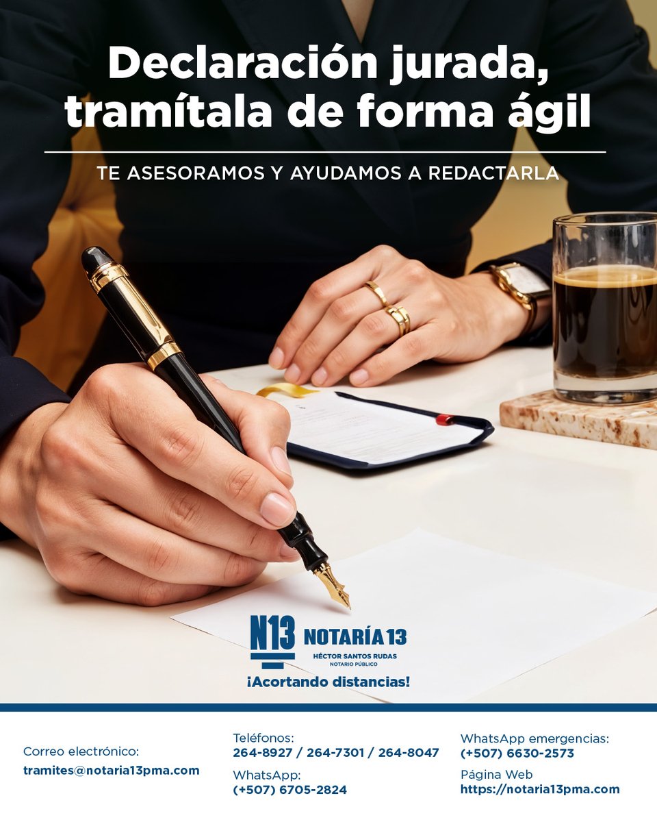 📄 “Declaro bajo fe de juramento…” empieza aquí.

Las declaraciones juradas son requeridas en trámites escolares, laborales, bancarios y más.

En Notaría 13 las elaboramos y firmamos en 3 días.

📲 Escríbenos por WhatsApp ✔️ Sin vueltas, sin complicaciones.

#DeclaraciónJurada