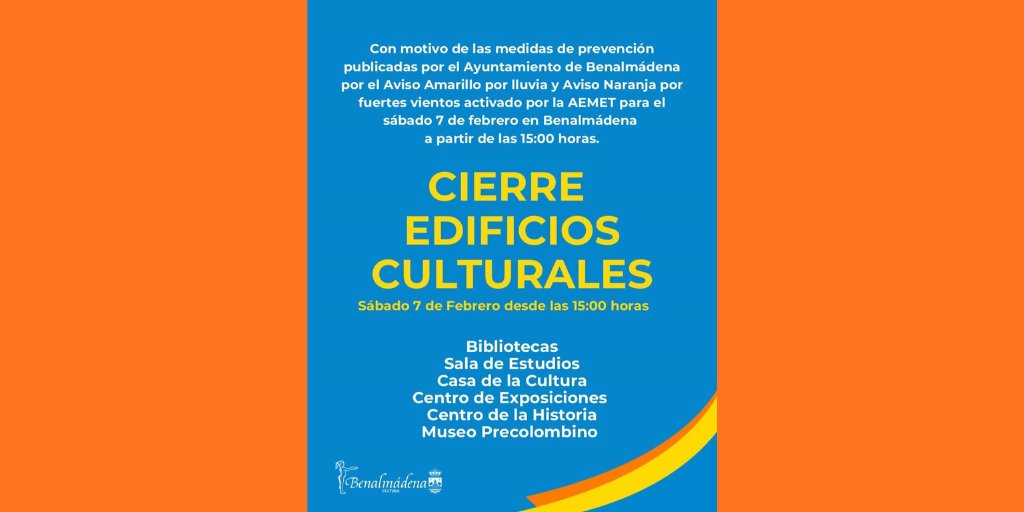 🙏Perdona las molestias que te pueda ocasionar el cierre de los edificios culturales de #Benalmádena, incluida la Sala de Estudio de #TuBiblioteca

#BibliotecasQueNutrenVidas #Agenda2030 #ODS