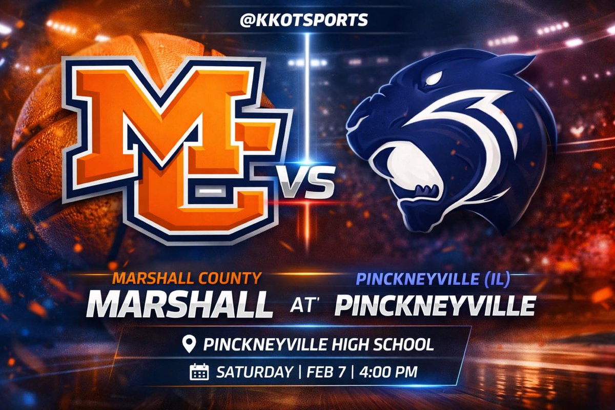 khsaasports_'s tweet image. 🏀 Marshall County at Pinckneyville (IL)
📍 Pinckneyville HS
🕓 Sat, Feb 7 | 4:00 PM
Live gamestream.site/signup.php
#MarshallCounty #Marshals #KYHoops #Region1Hoops #WKYHoops #HighSchoolBasketball #RoadGame #IllinoisHoops #Pinckneyville #BasketballSeason  #HoopsCulture #District4