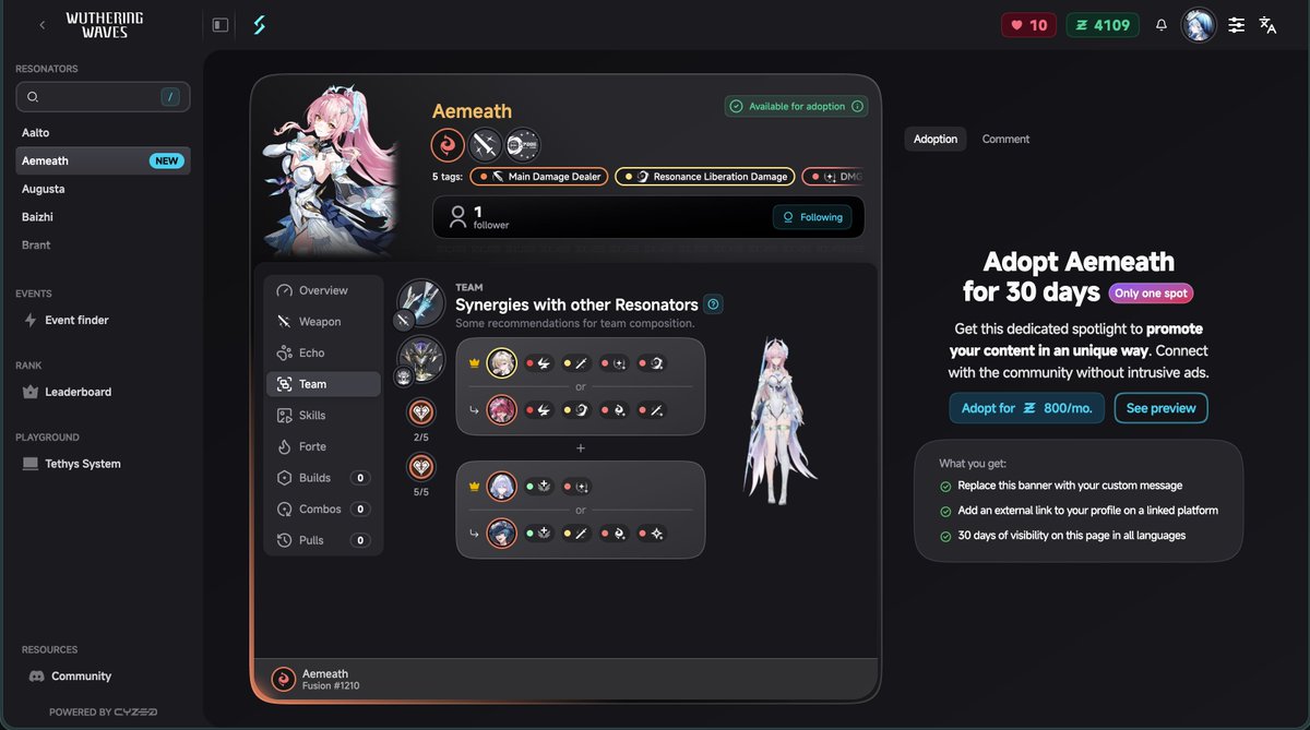 the_shorekeeper's tweet photo. Aemeath has been updated on CYZΞD ⚡️

I’ll try adding more website improvements and polish some functionalities in the coming weeks! 🦋 https://t.co/4MPnkQn6gn