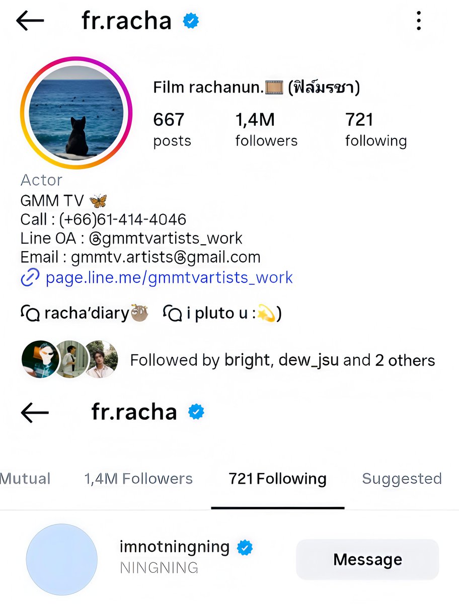 Thai actress Film Rachanun also follows #NINGNING on Instagram!