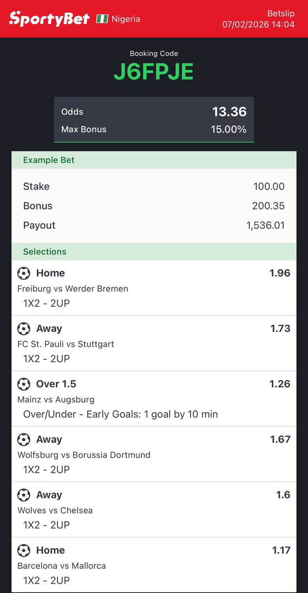 Soad_GS's tweet photo. @eebookhunoluwa 15 Odds SportyBet code: J6FPJE https://t.co/1Ro1yrCSNC