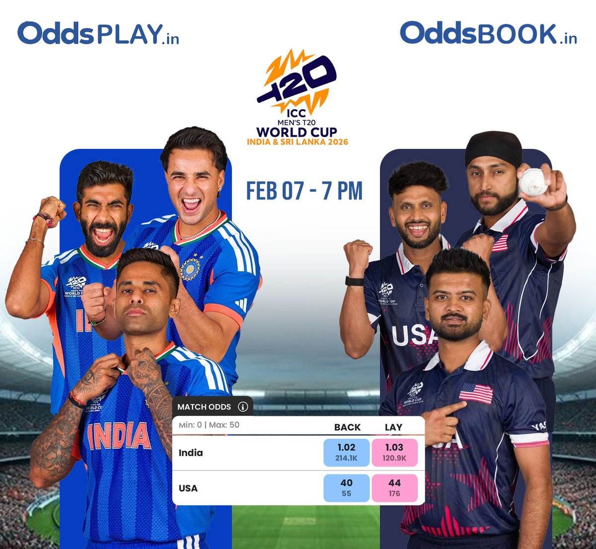 sportsaddictttt's tweet photo. Match Odds are LIVE ๐
๐ฎ๐ณ India: 1.02
๐บ๐ธ USA: 40+
Who you backing tonight?
Choose wisely https://t.co/FSLi8drTiy & https://t.co/ZCgL2IssKB
#T20WorldCup #OddsPlay https://t.co/mqdDk4MqL6