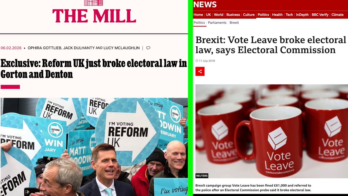 Left: Reform UK breaks electoral law

Right: Vote Leave break electoral law

Why are there no real and meaningful consequences for breaking electoral law in the UK?