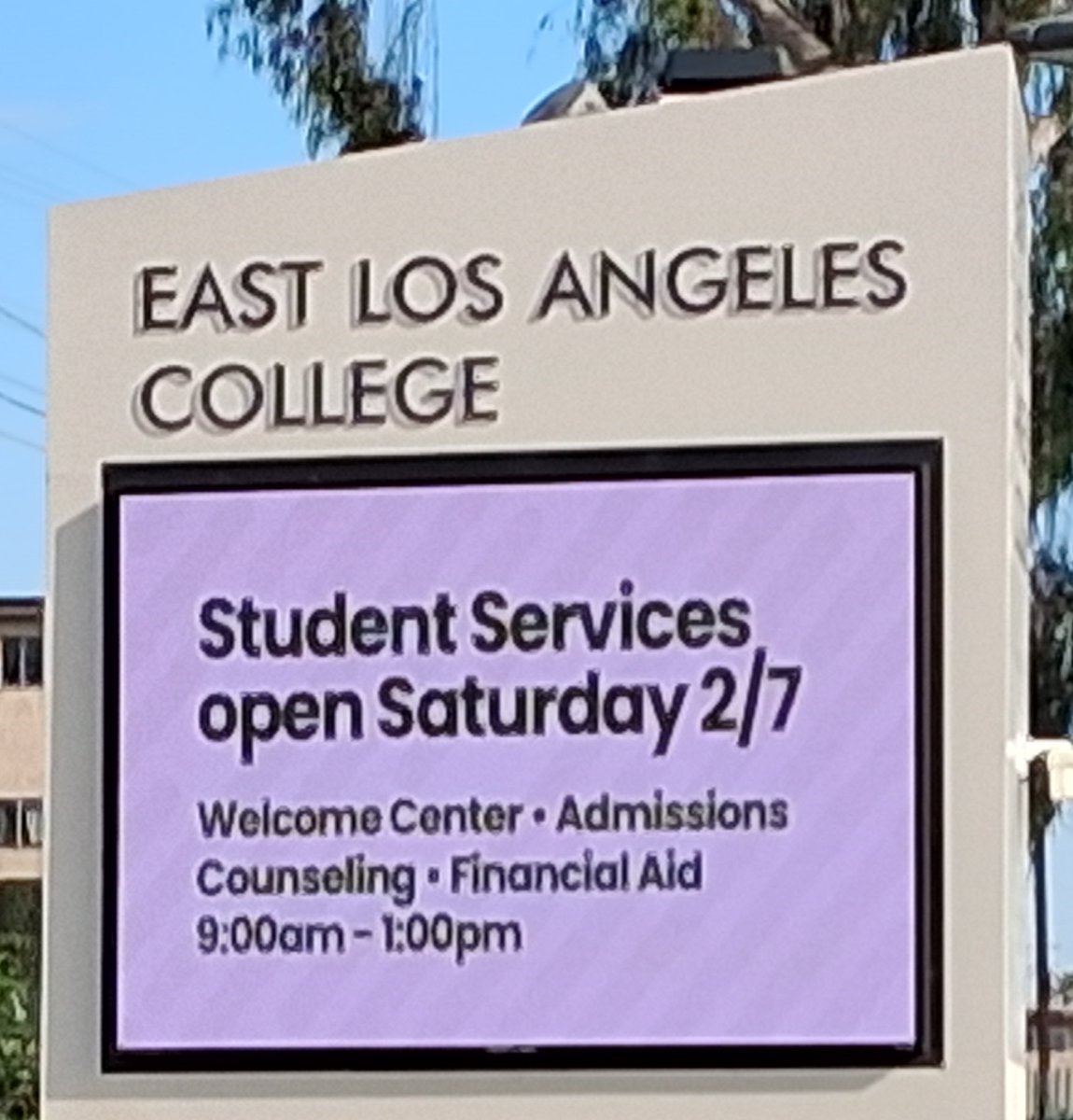 EastLACollege's tweet image. With the Spring Semester starting on Monday, #ELAC's Student Services will be open from 9 a.m. to 1 p.m. today. Students can receive assistance with enrollment and financial aid and meet with counselors. #laschools #gomusd #alhambrausd
elac.edu