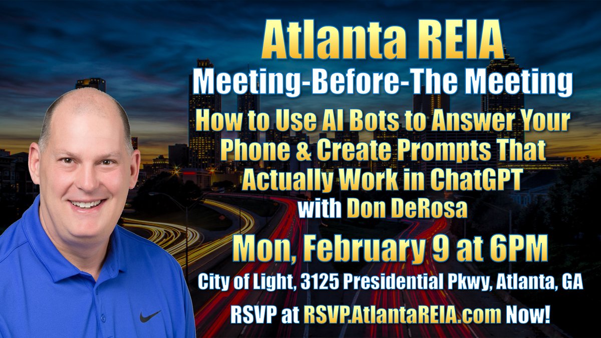 AtlantaREIA's tweet photo. DON'T FORGET... Monday is Atlanta REIA on "How to Use AI to Answer Your Calls" PLUS "Wealth Strategies to Avoid Costly Mistakes in 2026." RSVP Now! - https://t.co/n6hsnLEiV3 https://t.co/nBNFXykOjH