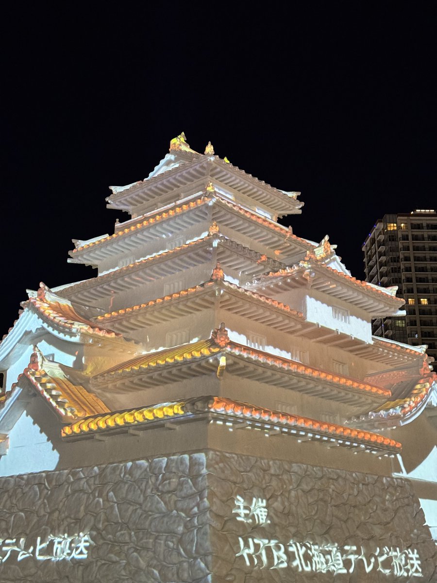 mkmkkmkm1111's tweet photo. さっぽろ雪まつりの会津若松城（鶴ヶ城）
夜の部、プロジェクションマッピング https://t.co/fZisMD8JIR