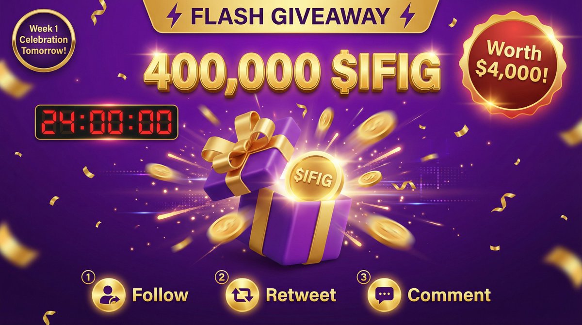 iFig_Network's tweet image. ⚡ FLASH GIVEAWAY! 🎁

Prize: 400,000 $IFIG (200 winners x 2,000 $IFIG each!)

How to enter:
1️⃣ Follow @iFigNetwork &amp;amp; @iFig_Official 
2️⃣ Like &amp;amp; RT this post
3️⃣ Comment your SOL wallet address

⏰ Winners announced in 24 hours!

Worth $4,000 at launch price! 🚀

Tomorrow = Week 1…