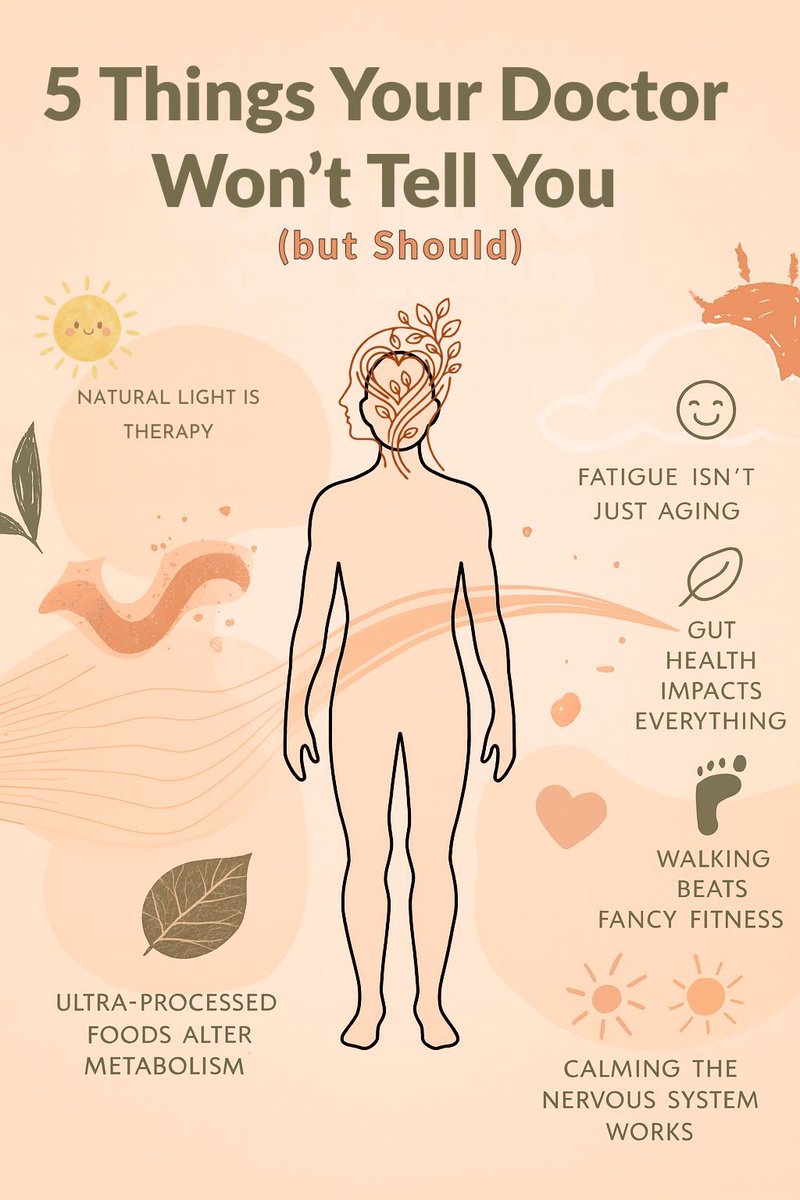 5 Things Your Doctor Won't Tell You, but Should

1. Most fatigue isn’t “just aging.” It’s l lifestyle‑driven and often fixable.
2. Your gut health affects everything from mood to inflammation, not just digestion.
3. Walking daily beats most fancy fitness gadgets for long‑term