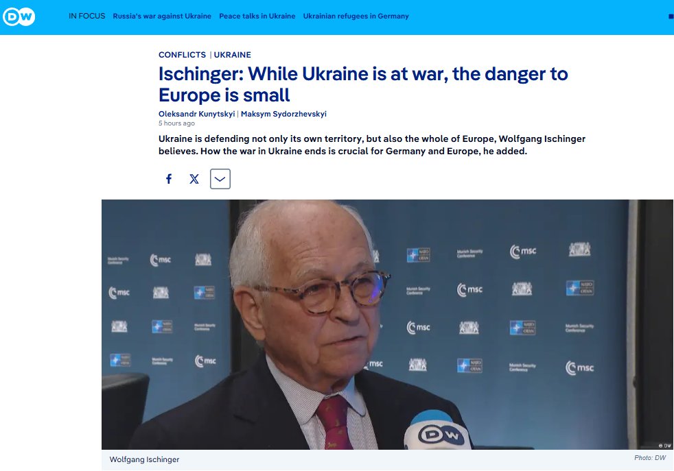 Ischinger: "As long as Ukraine protects Europe, the danger is not that great" 

So, the best security solution for Europe is to keep Ukraine fighting in order to keep Russia busy and bleeding. 

Wonderful!

Europe is buying itself a good night’s sleep with the lives of Ukraine’s