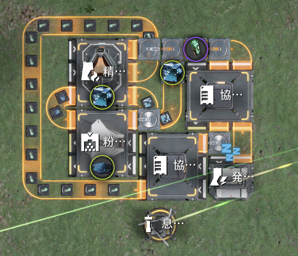 電気あり→電池速度が約1/3レーン→分流器あっても右協約箱に同時に電池が入らないため、協約箱から合流器へ優先して流れる
電気無し→箱に流れる電池速度が1レーン→分流器で協約箱に電池が2つ同時入場→合流器へ入りきらず発電機にも漏れる