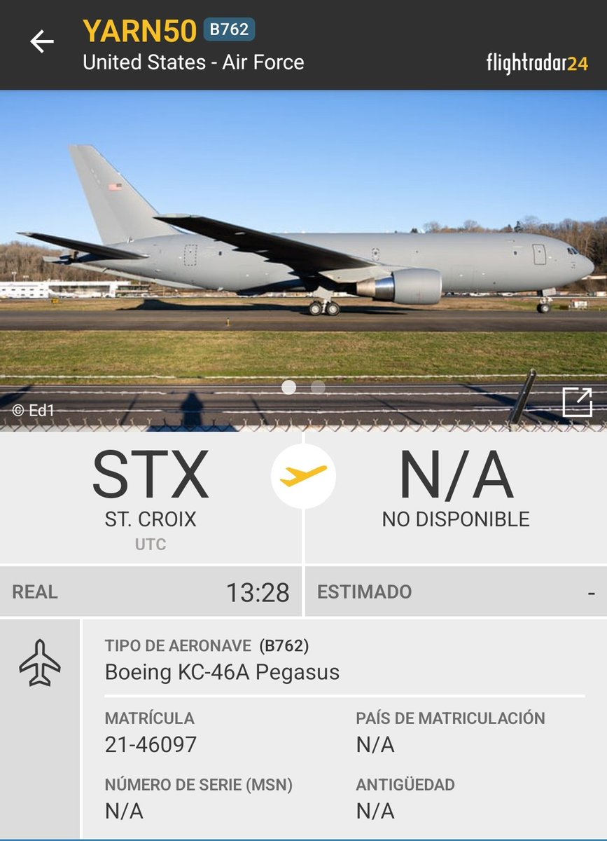 Arr3ch0's tweet image. Fuerza Aérea 🇺🇲 KC-46A Pegasus 21-46097 YARN50 activo desde St Croix