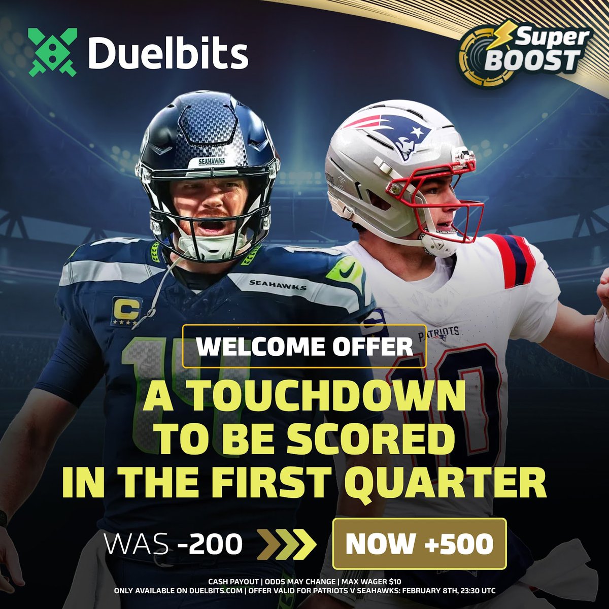 Another Super Bowl boost is now live ⚔️🚀

$60 CASH payout💰 This hit 3 times out of the last 4 finals.

Try to find a SB Welcome Boost this rewarding that pays CASH 💸 - combined with our boosted Welcome Offer 🤑

Won’t stay up forever ⏳