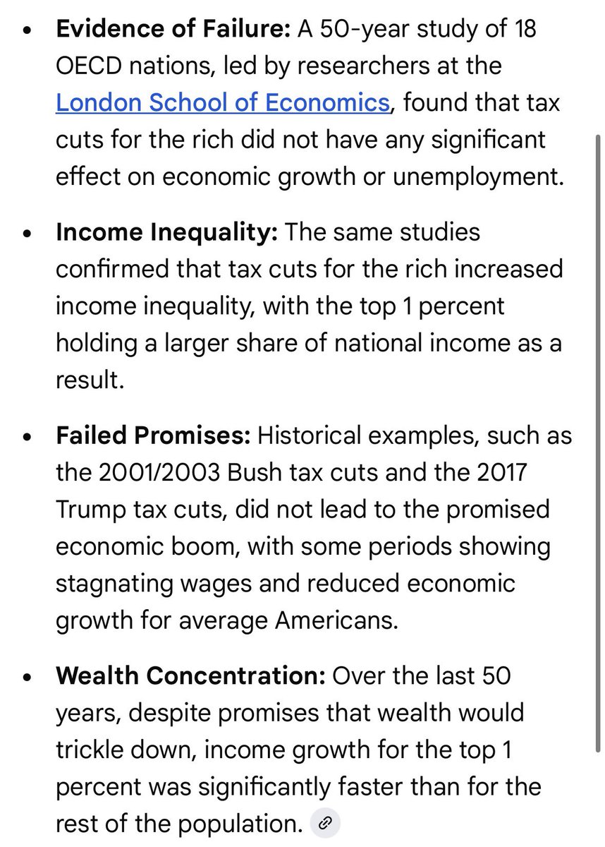 Polite reminder that decades of economic data and studies have shown there is zero evidence that trickle down economics works to improve the lives of average Americans. In fact, the data tends to show the opposite with a growing wealth gap solidifying the status of elites and