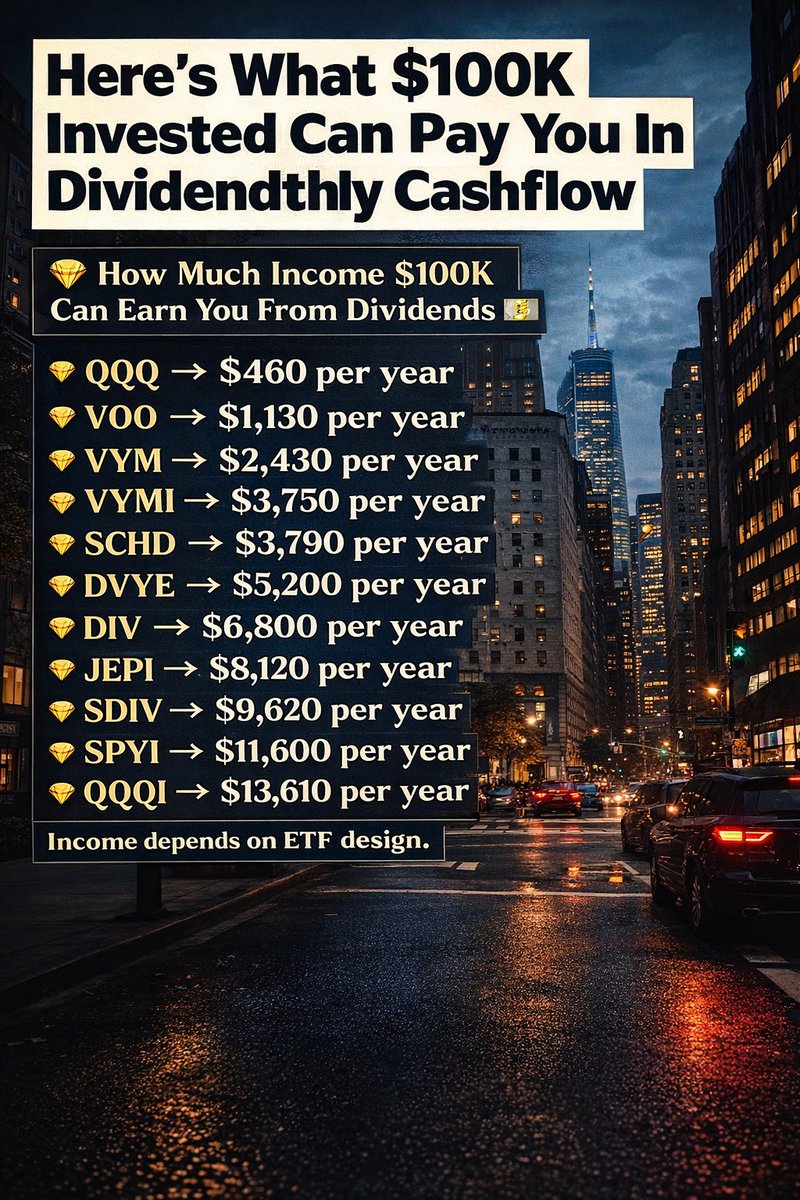 AutoMechTrader's tweet image. 💰 What $100,000 Can Really Pay You in Dividend Cashflow

Most people talk about growth.
Very few show what cashflow actually looks like.
Here’s the reality 👇
Not Financial Advice