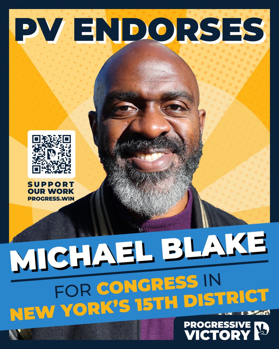 ProgressiveVic's tweet photo. ENDORSEMENT ALERT!
Progressive Victory is proud to endorse @MrMikeBlake for NY’s 15th. He is an authentic, progressive fighter who has a deep love for his community. The progressive movement won in New Jersey and we will bring that momentum to New York!
#PV_Pledge https://t.co/VQmh61wJ5z