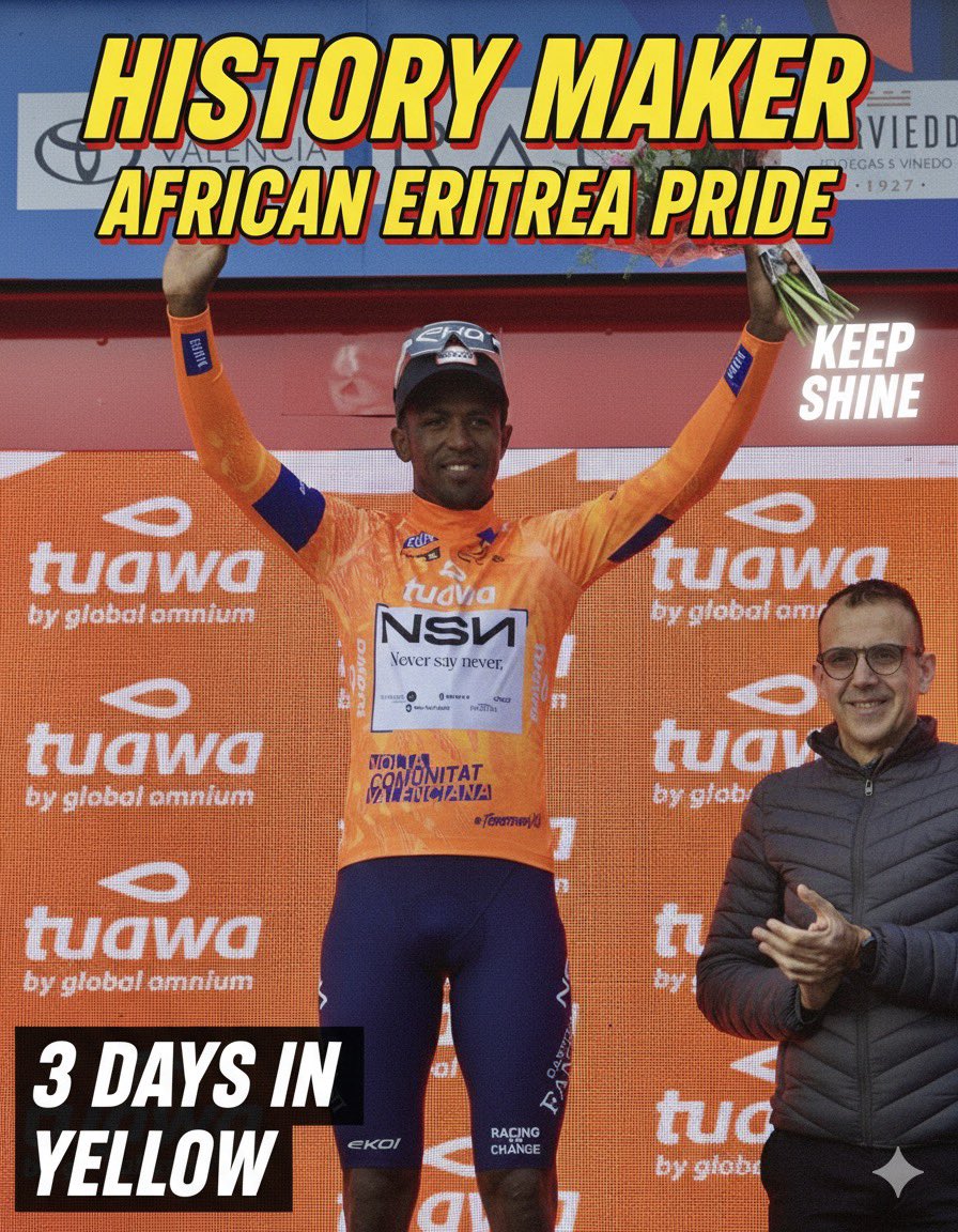 4AfricanVision's tweet image. Biniam Girmay keeps shining with 3 days in Yellow. Now leading the points classification! 🟢✨
@GrmayeBiniam #BiniamGirmay #AfricanPride #Cycling