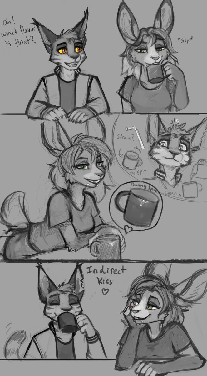 ThatCatCid's tweet image. Indirect kiss 🐱☕️🐰