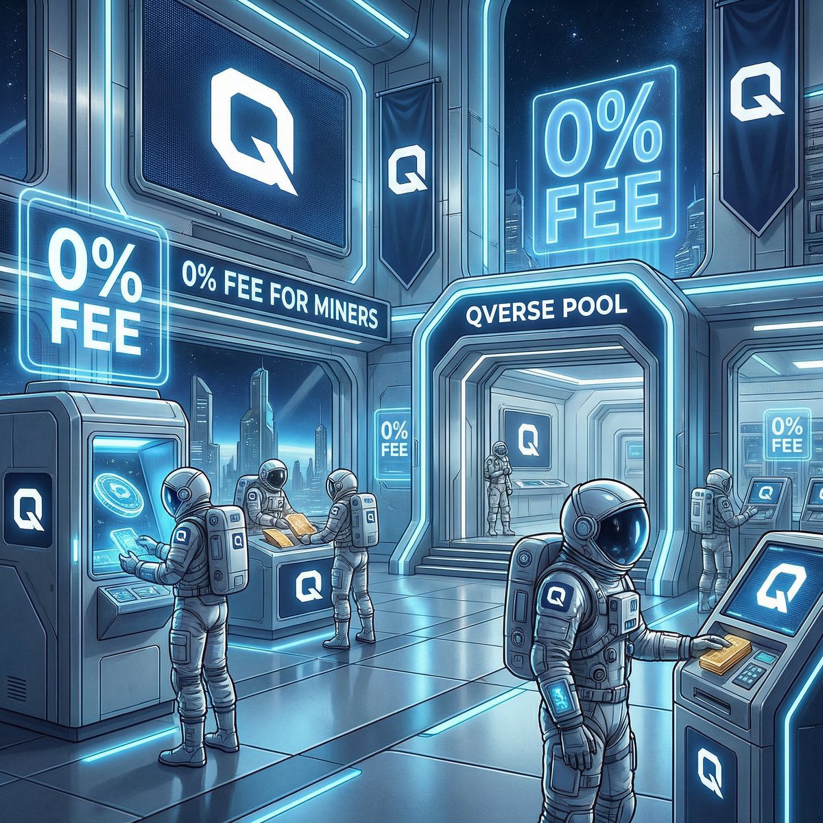 The Qverse team wants to show a gesture of gratitude to all early $QTC miners using our pool. 

All miners who join before March will get 3 months of 0% fee, as starting in March the fee will be 0.5%.

Thanks for being an early adopter!