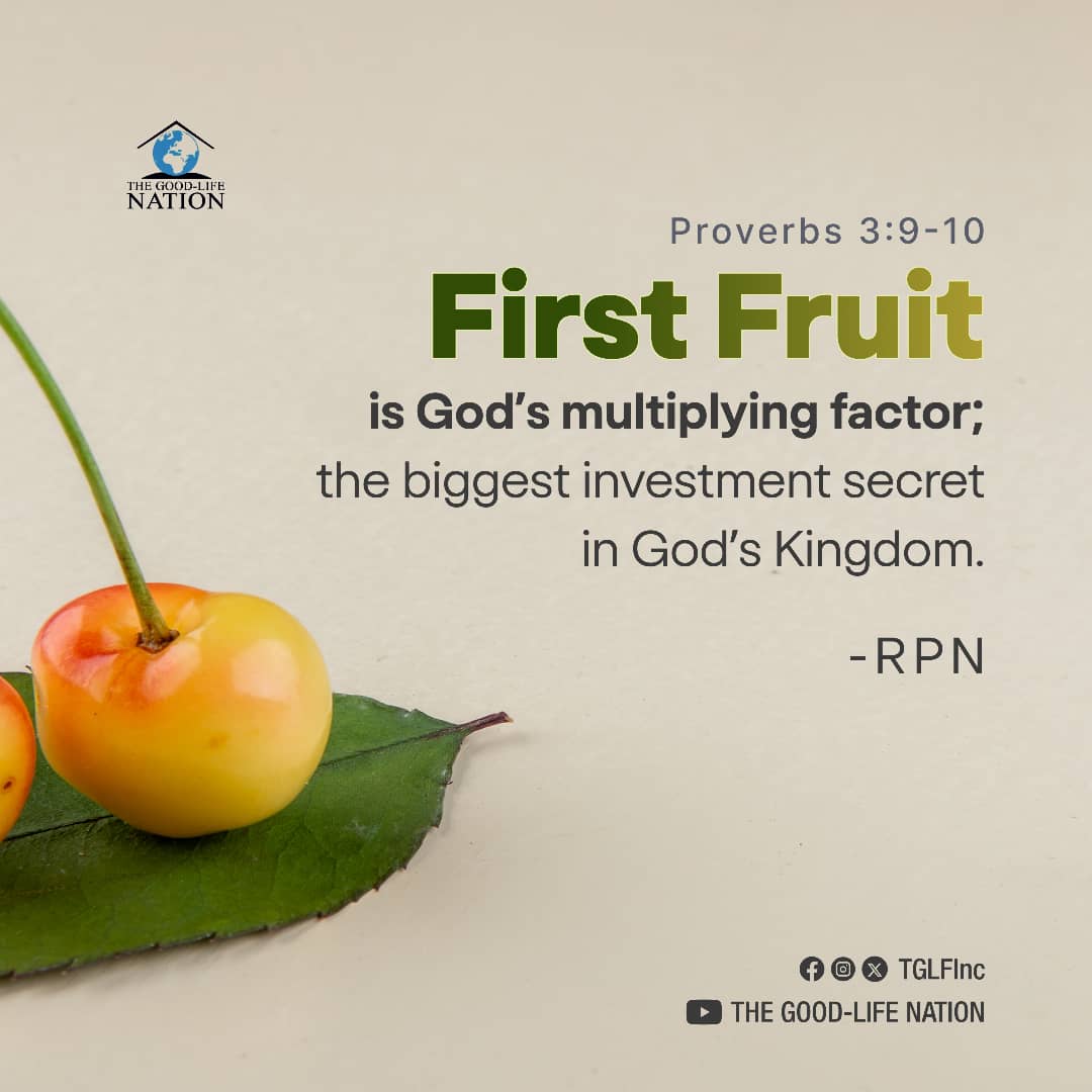 Proverbs 3:9-10
First Fruit is God’s multiplying factor; biggest investment secret in God’s Kingdom. -RPN 

#RPN 

#APeopleCome