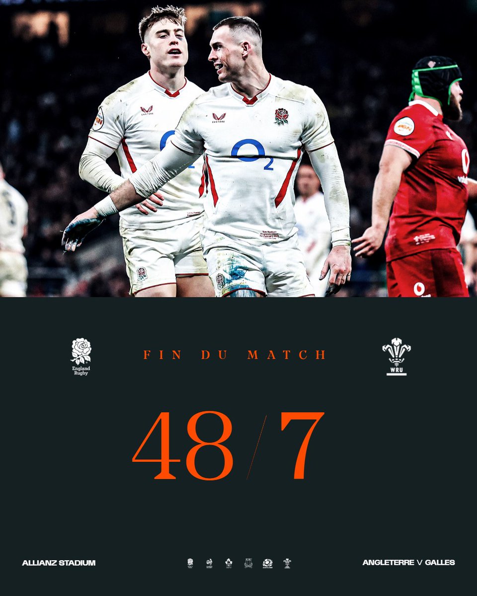 SixNations_FR's tweet photo. Victoire bonifiée et première place pour l'Angleterre 🔥
#GreatnessM6N #Since1883 #ENGWAL https://t.co/NSxZO0NzYP
