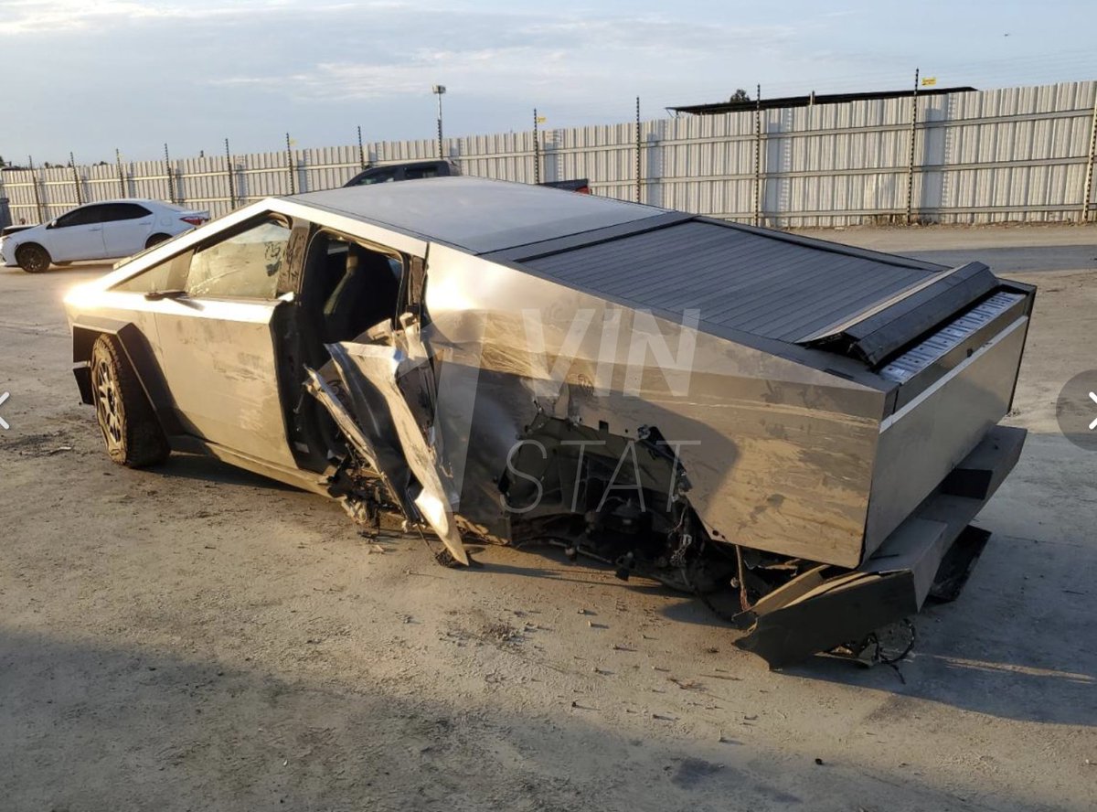 I was scrolling marketplace and found this FS CyberTruck for sale for $61,000. 

The catch? It has a rebuilt title. 

I found the VIN which pulled up these images. This thing was hit hard! 

The truck was sold by Tesla insurance at Copart with the winning bid at $28,500. 

One