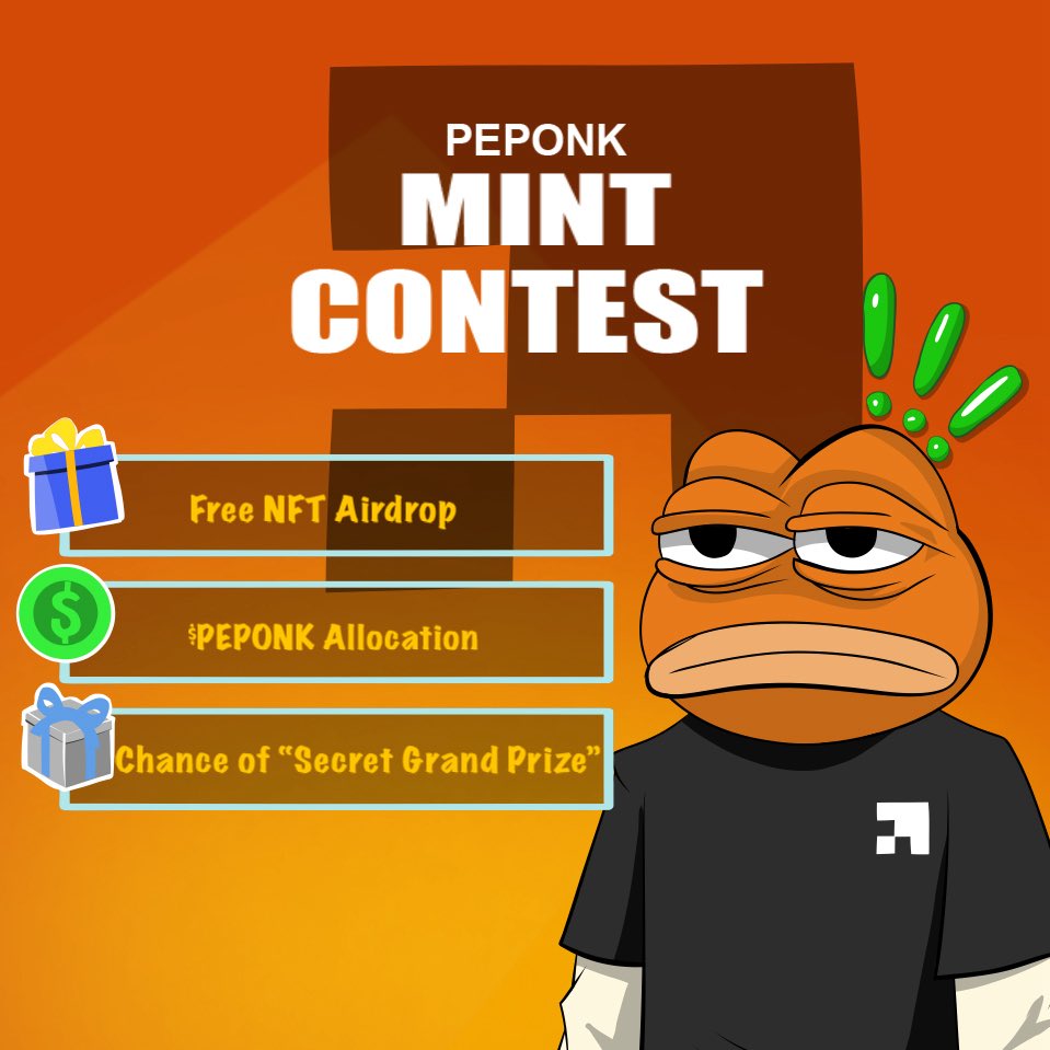 📢 Peponk ($PEPONK) Mint Contest

Starting now, every 50 mints you perform unlocks a fresh chance. We will select 3 lucky winners for each round to win:

• 1 Free Peponk NFT 
• $ Allocation of $PEPONK tokens 
• Chance to win a "secret grand prize"

Each 50 mints triggers a new