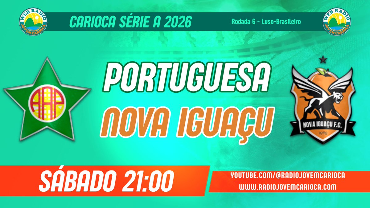 Neste sábado, estarei na ancoragem de #PortuguesaDaIlha x #NovaIguaçu, pela Rodada Crítica da Fase Classificatória do #CampeonatoCarioca.

21:00, EM ÁUDIO, no canal do YouTube da Rádio Jovem Carioca. Não perca!

youtube.com/@radiojovemcar…