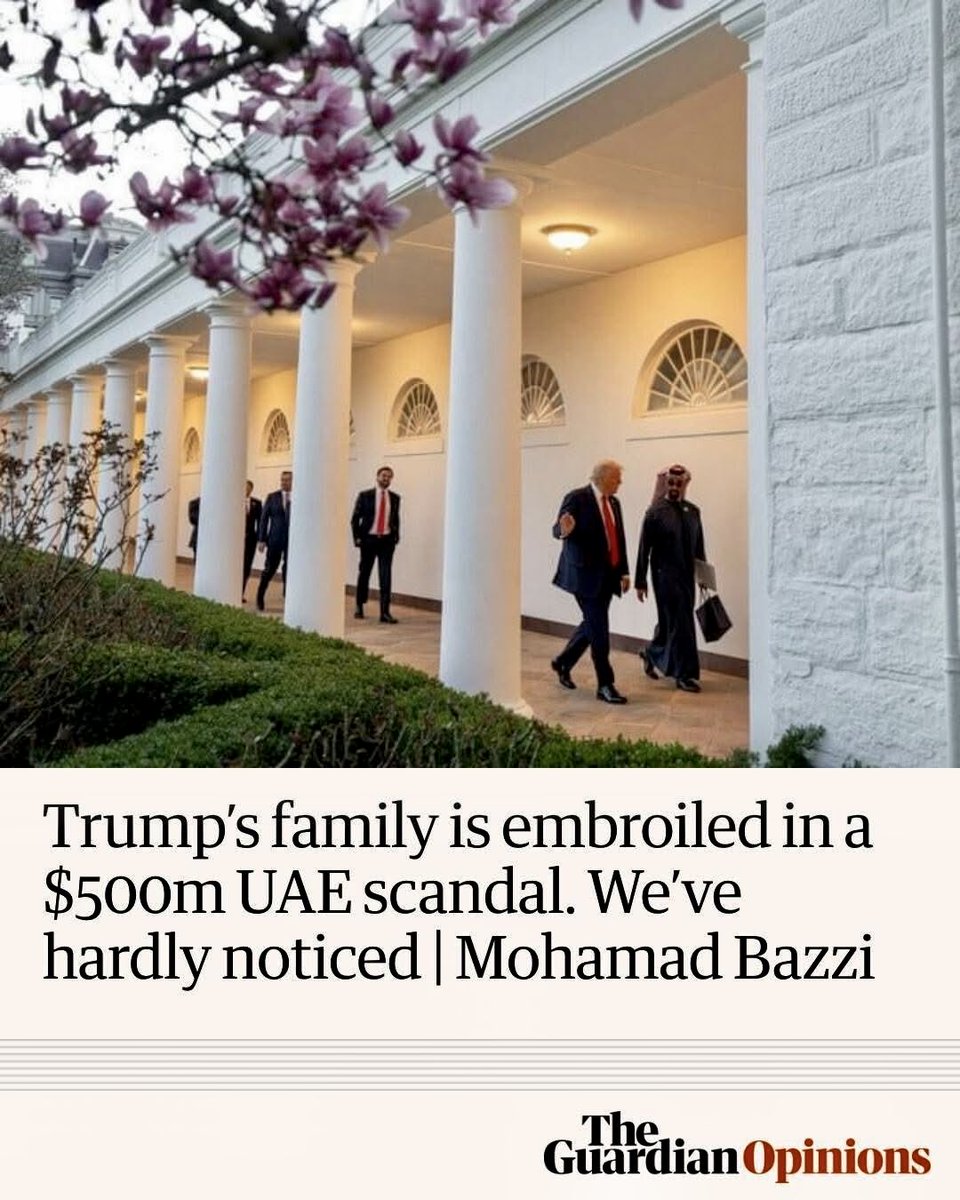 BazziNYU's tweet image. “Under any other president, a UAE royal secretly paying $500 million to the Trump family’s crypto business would cause a political earthquake in Washington. There would be an investigation by Congress, televised hearings, and months of damage control” — my latest @guardian