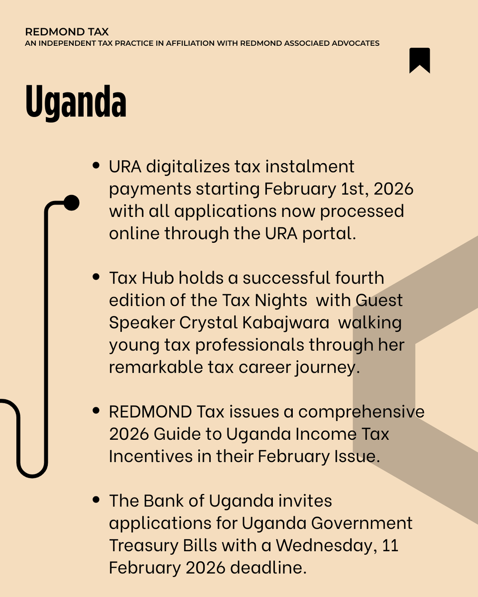 AlfredHabaasa's tweet photo. As the norm, we have curated key East African tax headlines that defined the business landscape this week. Stay ahead of the shifts shaping the region’s fiscal future with our #REDMONDTAXMonitor. Find details at https://t.co/Fh5vvGrKfB
#UgandaTaxAdvisory #UgandaTaxCompliace #InternationalTax