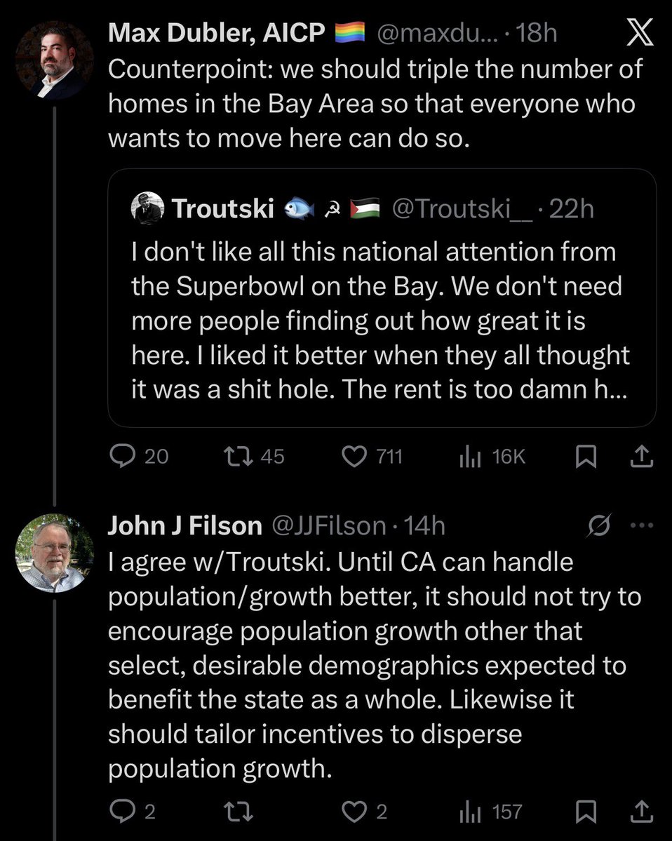 There are only 2 real responses to housing scarcity. You can either build enough homes to accommodate everyone or start drawing up a list of “undesirable demographics” to exclude. I know which side I’m on.