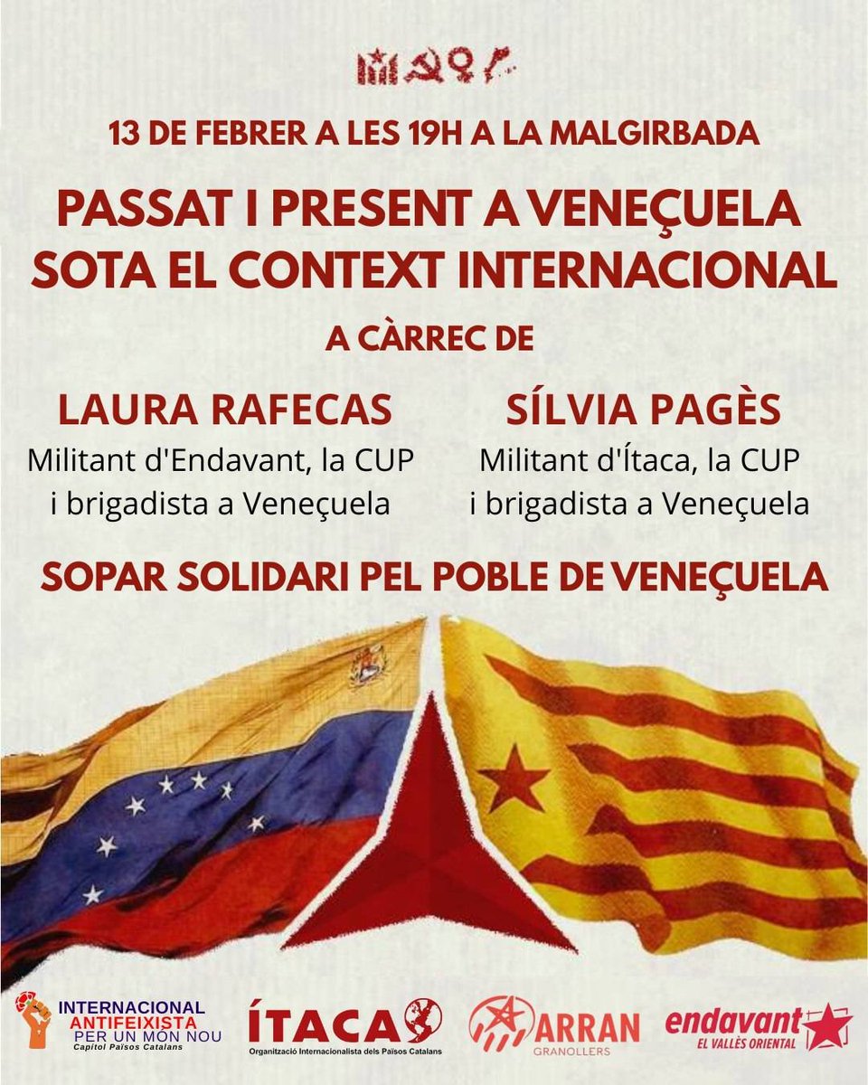 👉En un context  tan convuls com estem visquent aquest inici d'any, és més important que  mai que entenguem què està canviant, com actua l'imperialisme avui i  com podem fer-hi front.

El proper 13 de febrer, parlem de la  situació a Veneçuela. I en acabat,  sopar solidari!