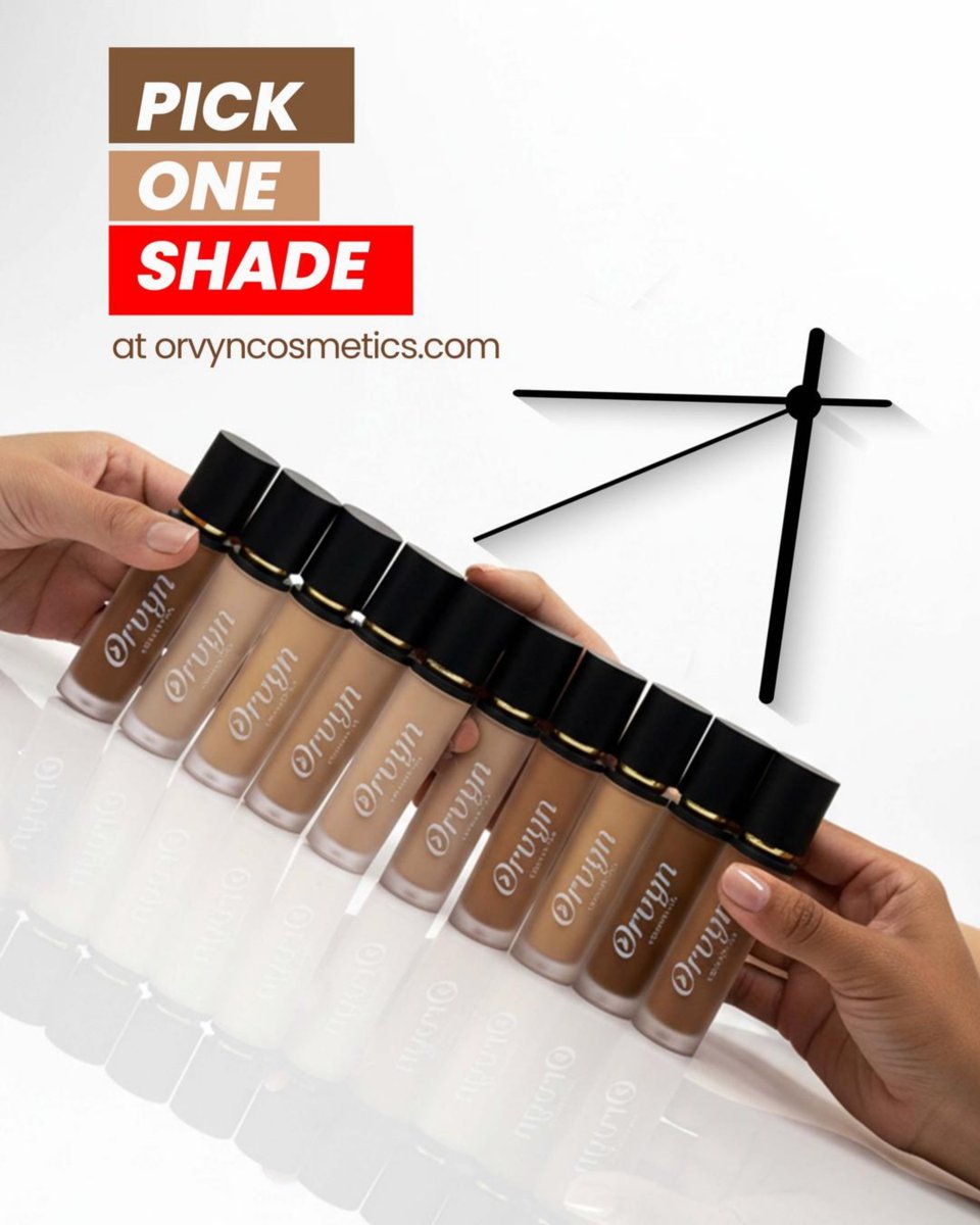 Pick one shade 🎨 Nine shades of confidence waiting for you. Whether you're fair, deep, or anywhere in between, your perfect match is here. Find yours at orvyncosmetics.com ✨ #OrvynCosmetics #FoundationMatch #BeautyInEveryShade #InclusiveBeauty #ShadeRanget