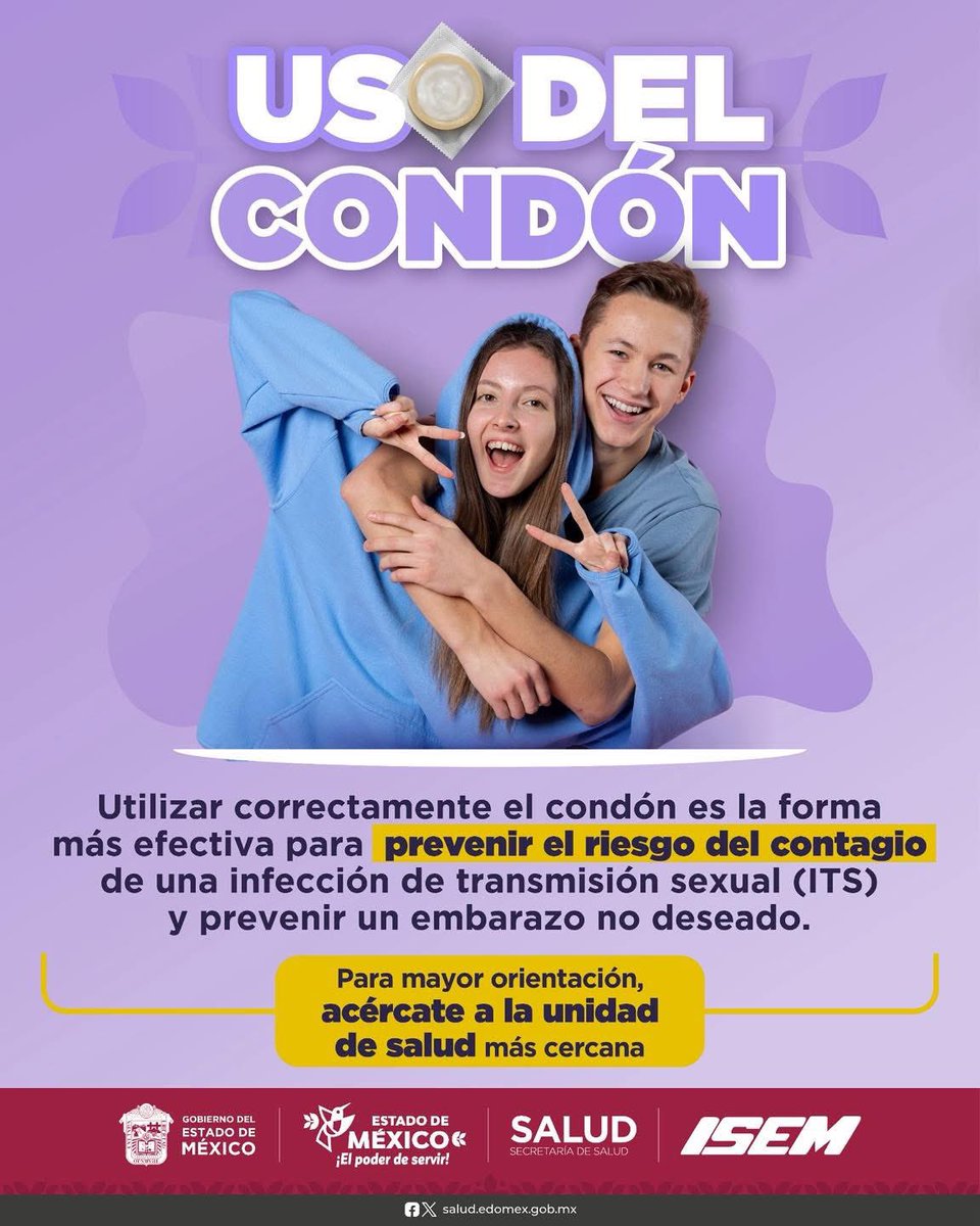SaludEdomex's tweet photo. #SaludInforma | El #Condón es el único método anticonceptivo que te protege de:
✅Un embarazo no planeado.
✅Infecciones de Transmisión Sexual (ITS).
Para mayor información acude a la unidad de salud más cercana.
#PrevenirEsSalud https://t.co/EtGysnoJHU