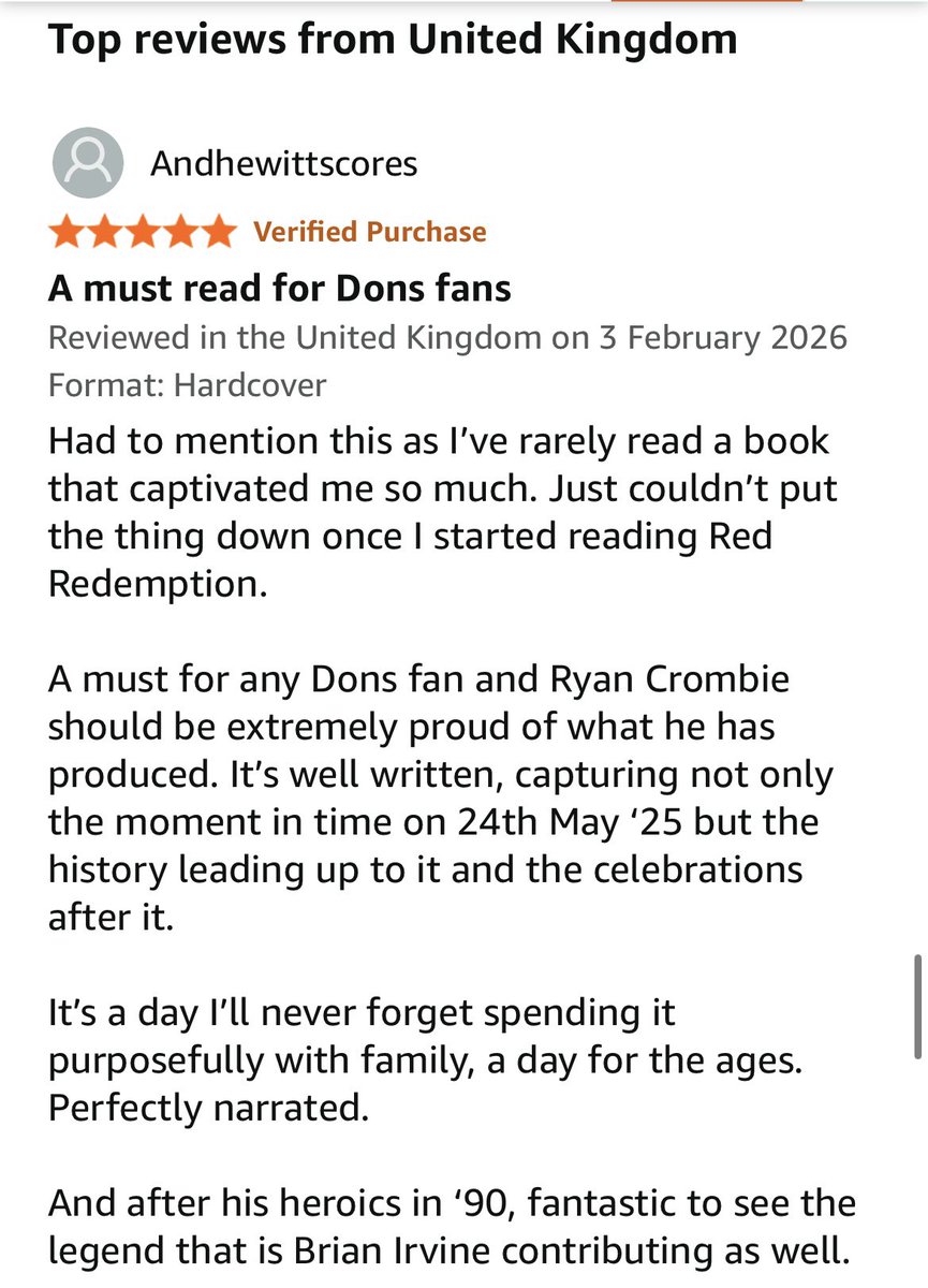 Ryan_Crombie's tweet photo. I've been absolutely blown away by the the number of people who have bought 'Red Redemption' and sent me messages about it. It's sold out on Amazon twice already since launch. Five star reviews like these make it all worth it. Thanks to everyone who has bought it. Legends. https://t.co/A7yDgoKGDf