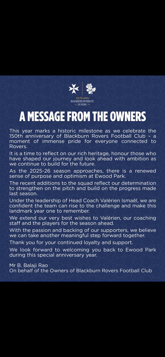 BRFCCoalition's tweet photo. This was 5 short months ago. Did anybody actually believe it then?
Would love to know what Balaji Rao has to say now.@Rovers https://t.co/5RwPD7Qeyd