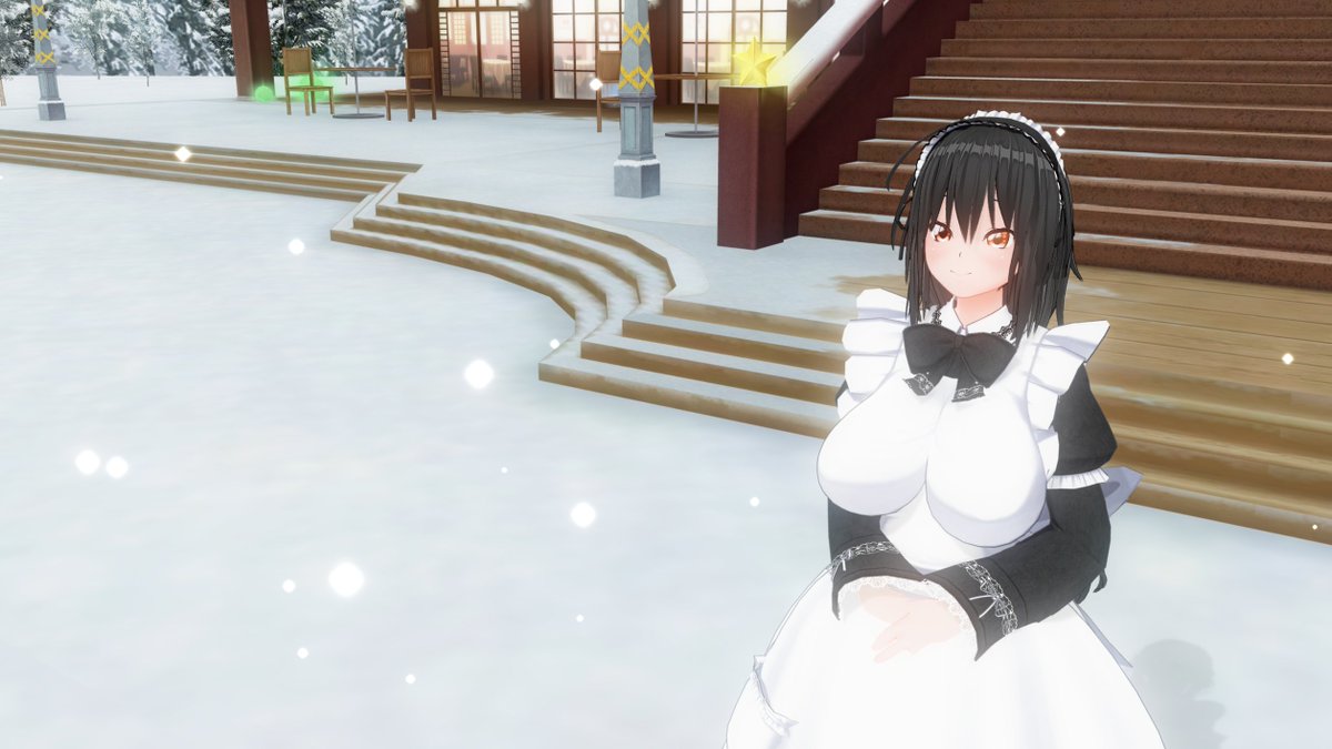 #cm3d版深夜の真剣エディット60分一本勝負
#COM3D2  
お題は｢ 雪 庭 メイド服」