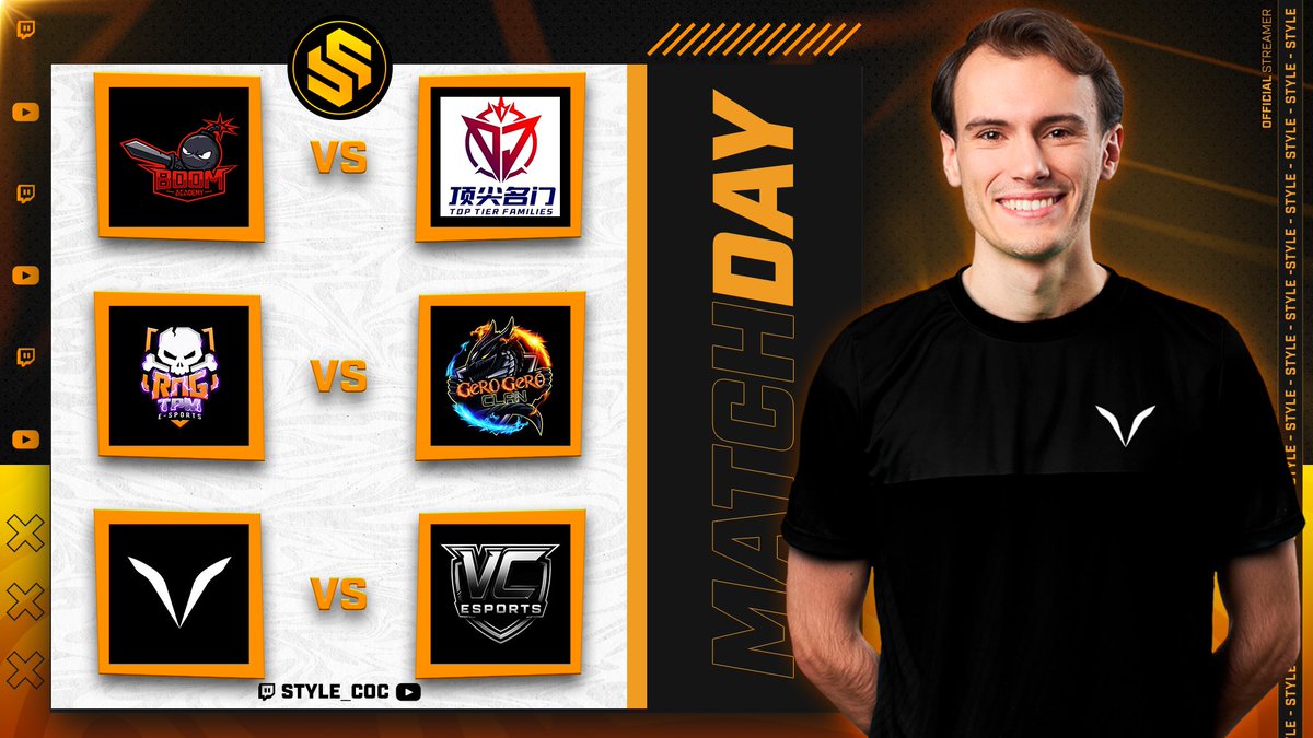 🥳 LIVEEEEEEEE! 

Se viene Triple Guerraza con el mejor Duelo Chino del momento! 😍

🏆 MMC - SC - PC

✅ Boom Academy 🆚 Top Tier Family
✅ RNG x TPM 🆚 Gero Gero Clan
✅ VATIC 🆚 VC Esports

TODO el MUNDO para DENTRO! ❤️

🟣 twitch.tv/style_coc
🔴 youtube.com/live/J2riVvw6_…