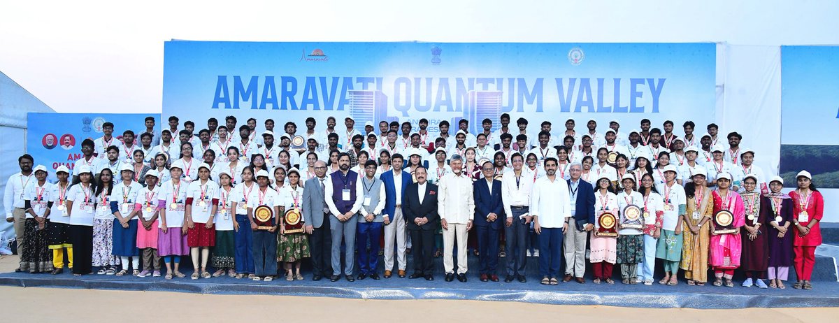 ncbn's tweet photo. Proud to share that the foundation stone for India’s first Quantum Valley has been laid in Amaravati, Andhra Pradesh.

Under the leadership of Hon’ble Prime Minister Shri @narendramodi Ji and his vision for the National Quantum Mission, today marks a key milestone in our journey towards an Atmanirbhar Viksit Bharat.

What Hitec City achieved for the IT revolution, Amaravati will now achieve for deep tech and frontier technologies, powered by our youngsters, with quantum at the core.
#AmaravatiQuantumValley